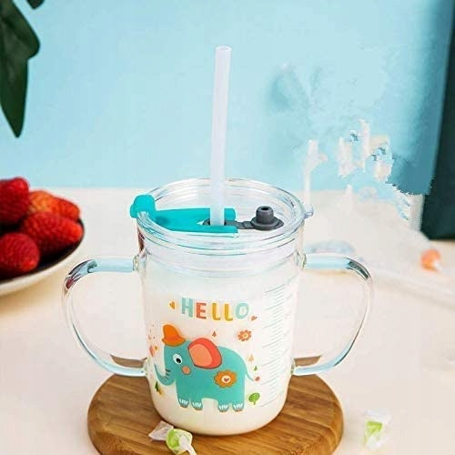 Children's Cup, Milk Cup with Silicone Straw Color white