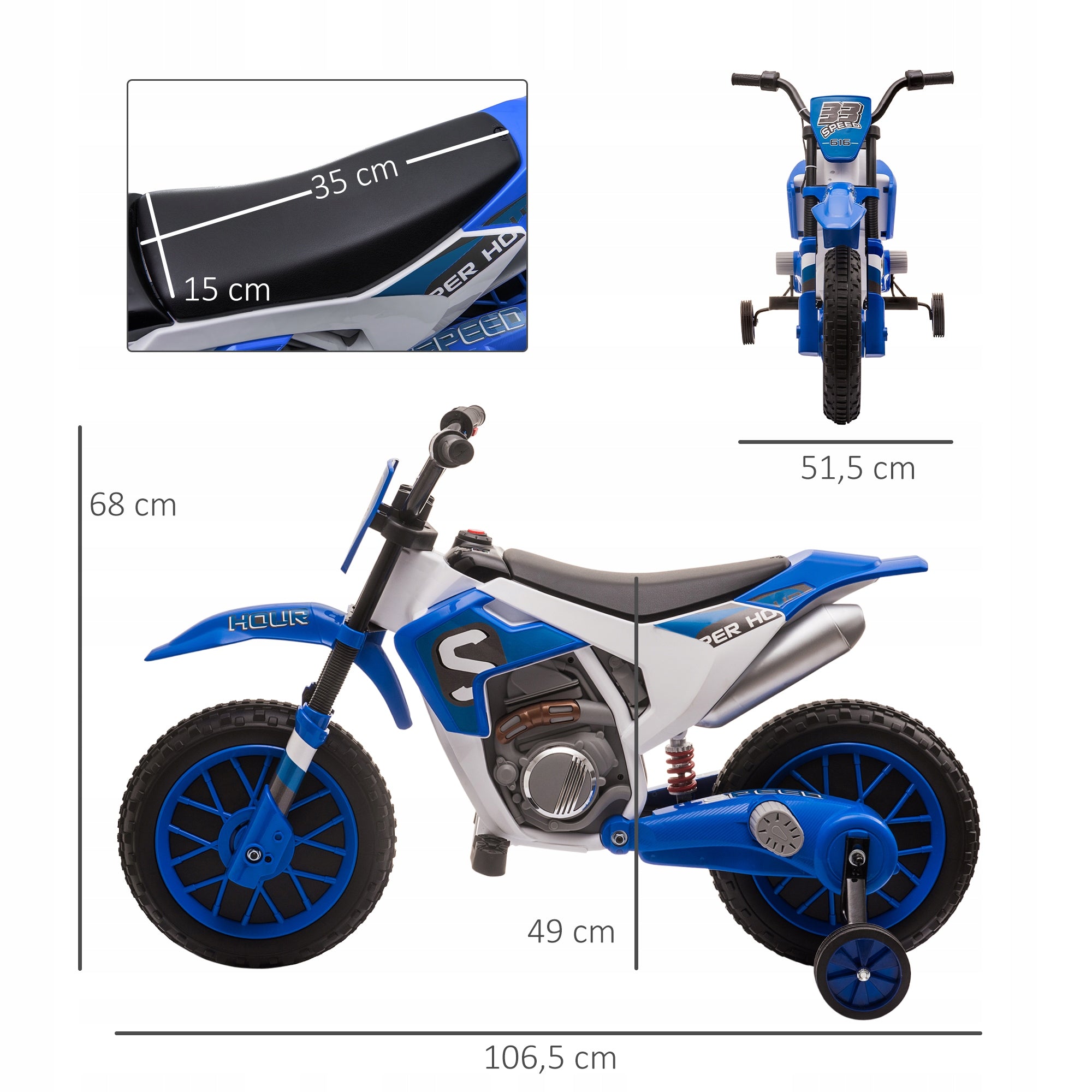 Children's Electric Motorcycle Kids 12V Electric Vehicle Blue Manufacturer code 370-165V90BU