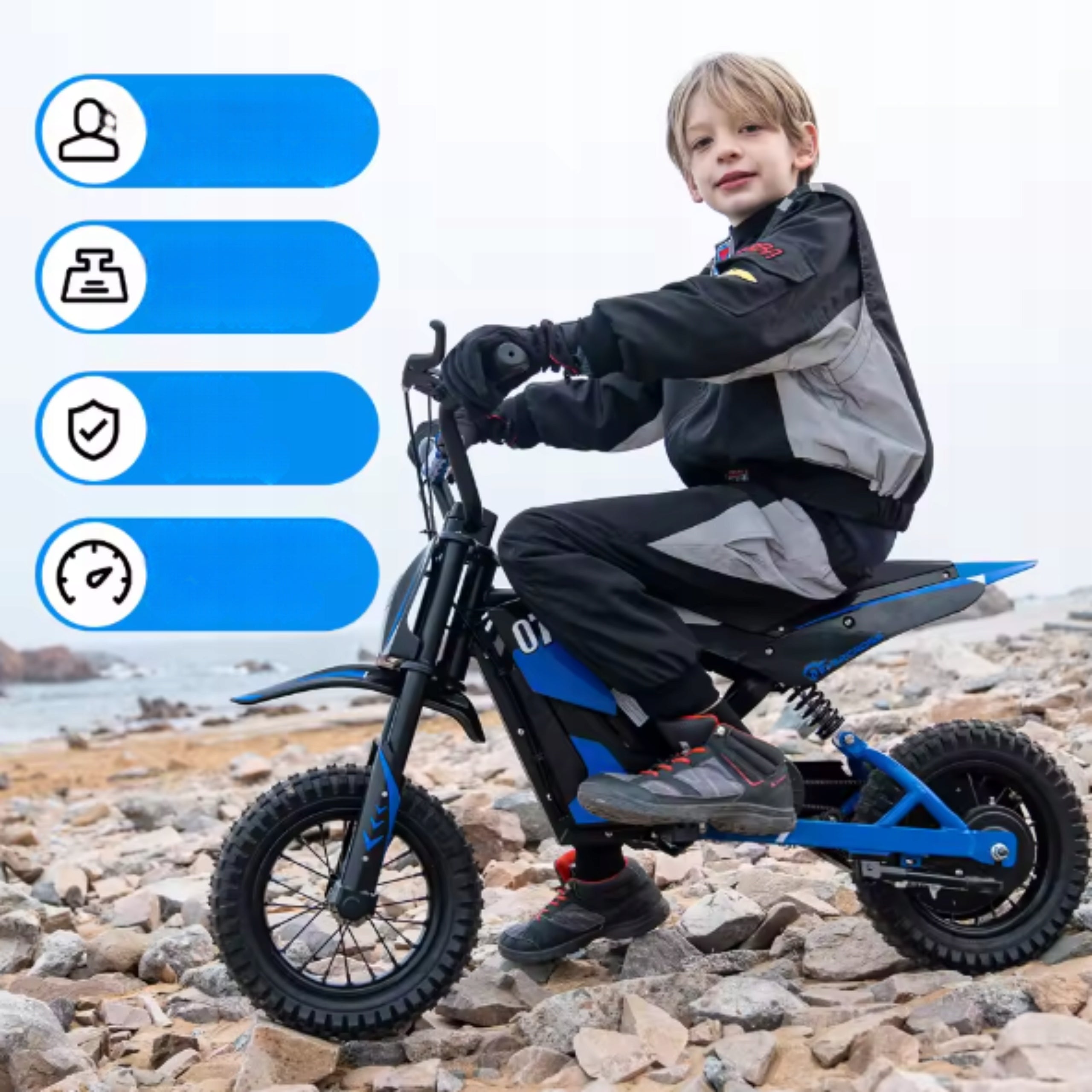 Children's Electric Motorcycle Off-road Motor 300W 25KM/H Blue Batteries included yes