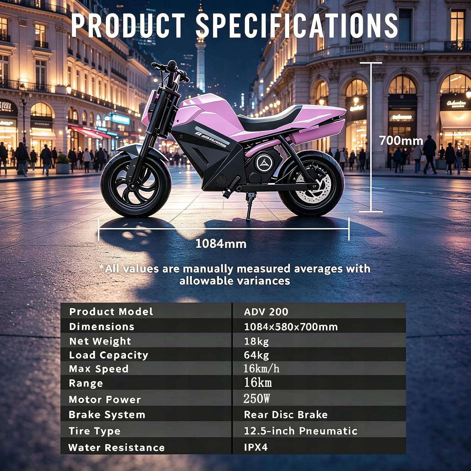 Children's Electric Motorcycles 250W 16KM/H 4AH 12.5" LED Wheels Purple Manufacturer code MINI-ADV-4