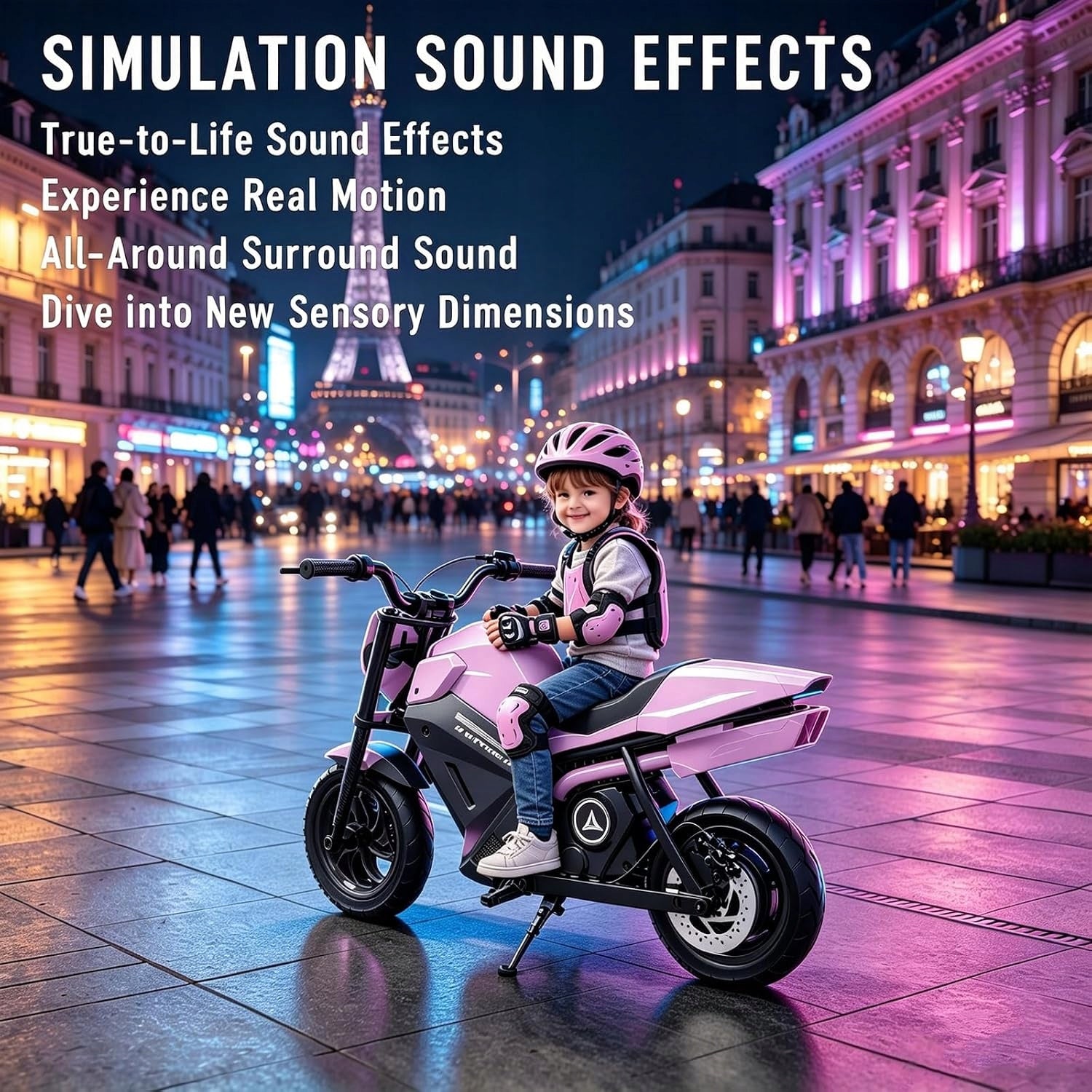 Children's Electric Motorcycles 250W 16KM/H 4AH 12.5" LED Wheels Purple Packaging status original