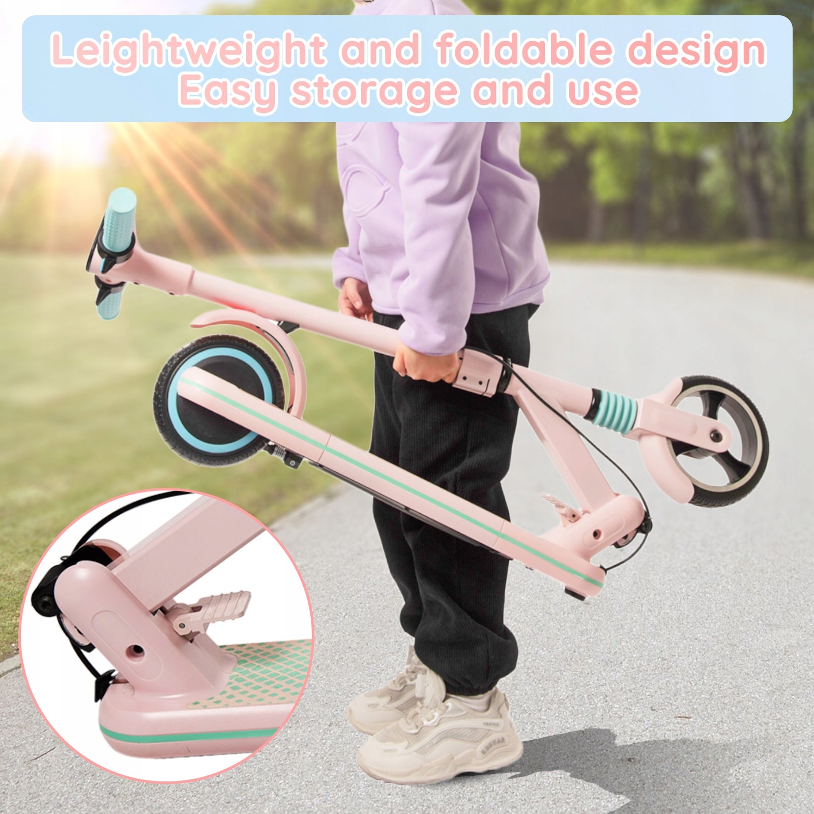 Children's Electric Scooter 14km/h 130W Foldable LED Screen Pink Engine power 130 W