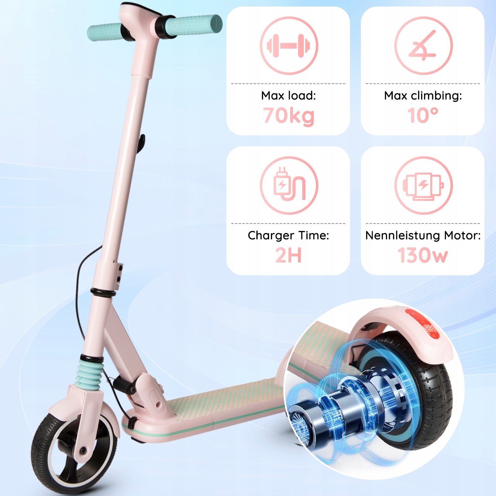 Children's Electric Scooter 14km/h 130W Foldable LED Screen Pink Model Hulajnogi elektryczne S3