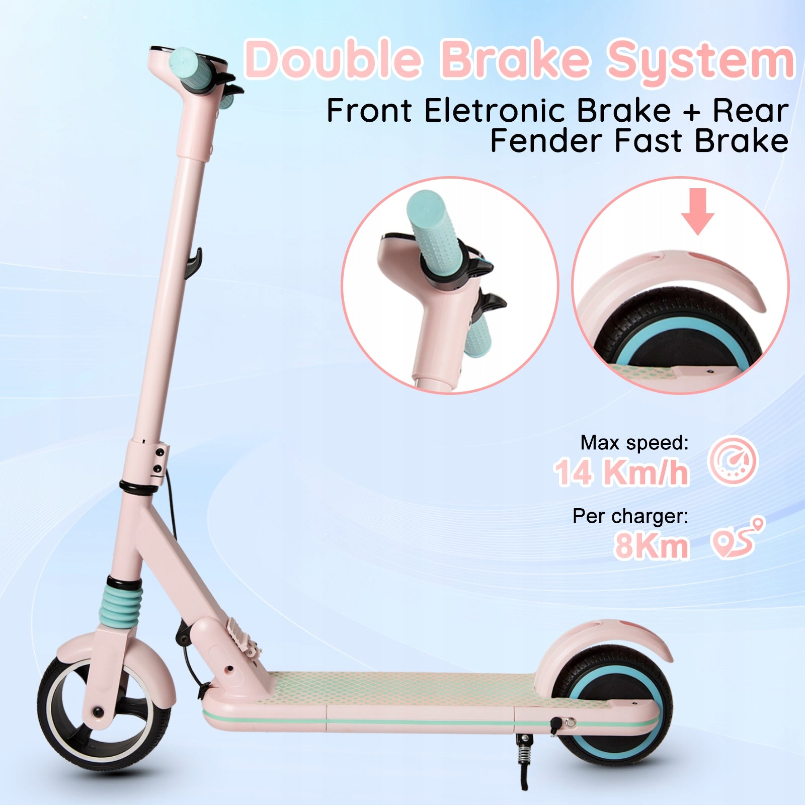 Children's Electric Scooter 14km/h 130W Foldable LED Screen Pink Weight 10 kg
