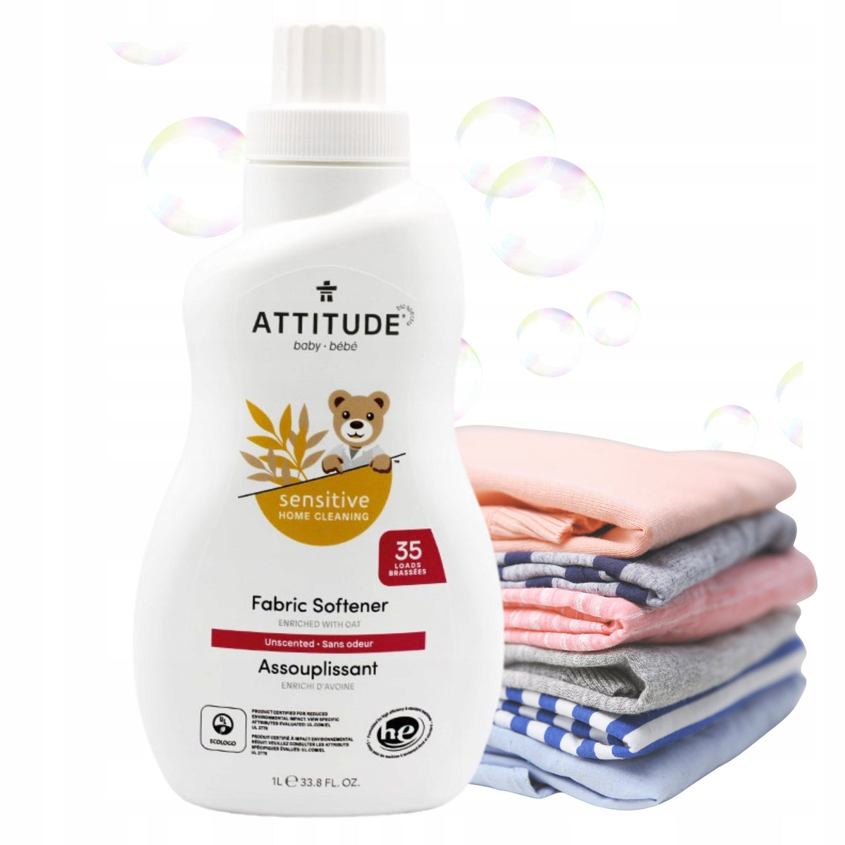 Children's Fabric Rinse Liquid Unscented ATTITUDE Eko 35 Washes 1L