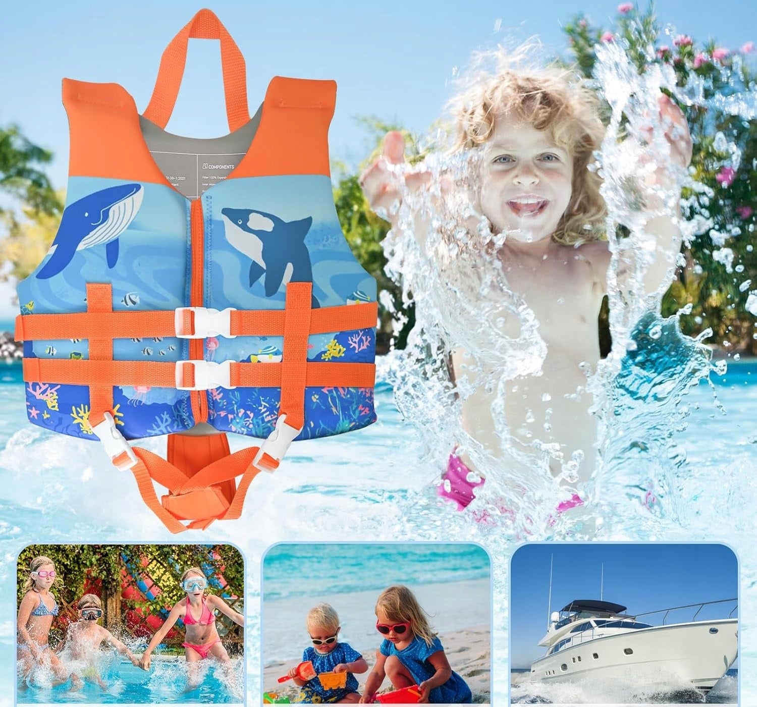 Children's Foam Displacement Vest 13-20kg for Learning to Swim 2-4 S For swimming
