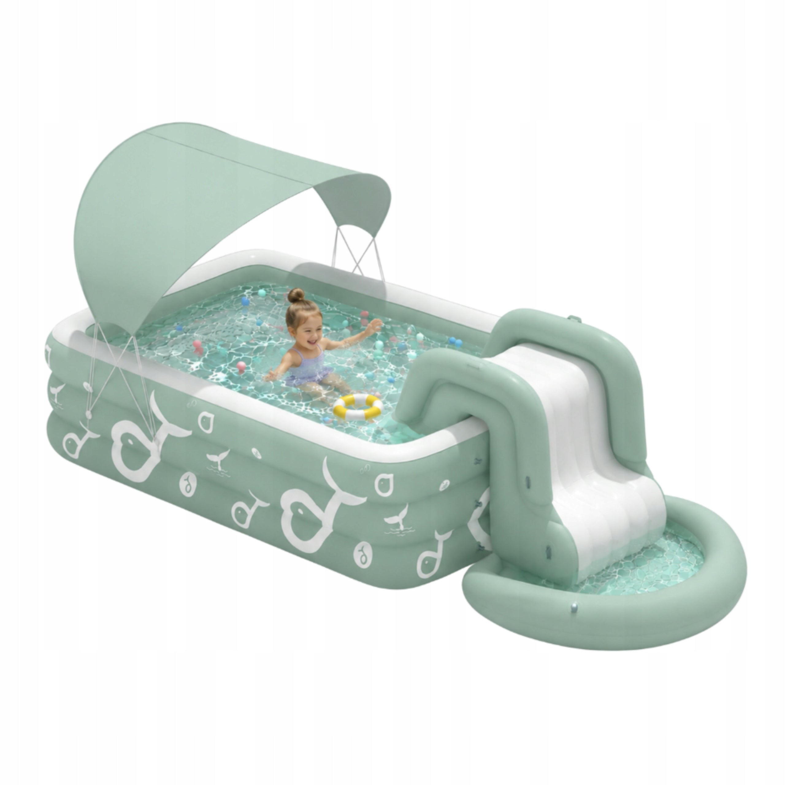 Children's Garden SWIMMING POOL INFLATABLE Large Slide Canopy UV Shower Tray 300 Kid's age 3＋ years