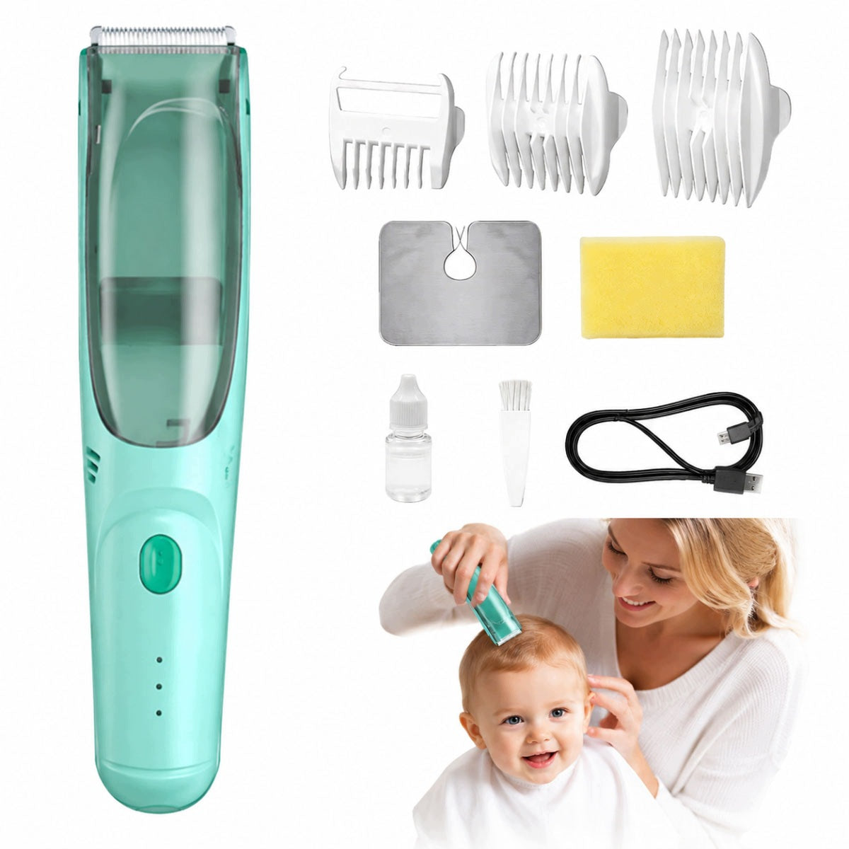 Children's Hair Clipper PULLING HAIR QUIET Green