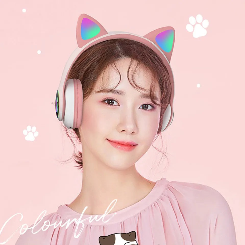 Children's Headphones Wireless Bluetooth On-Ear Cat Ears Blue Brand DSJ