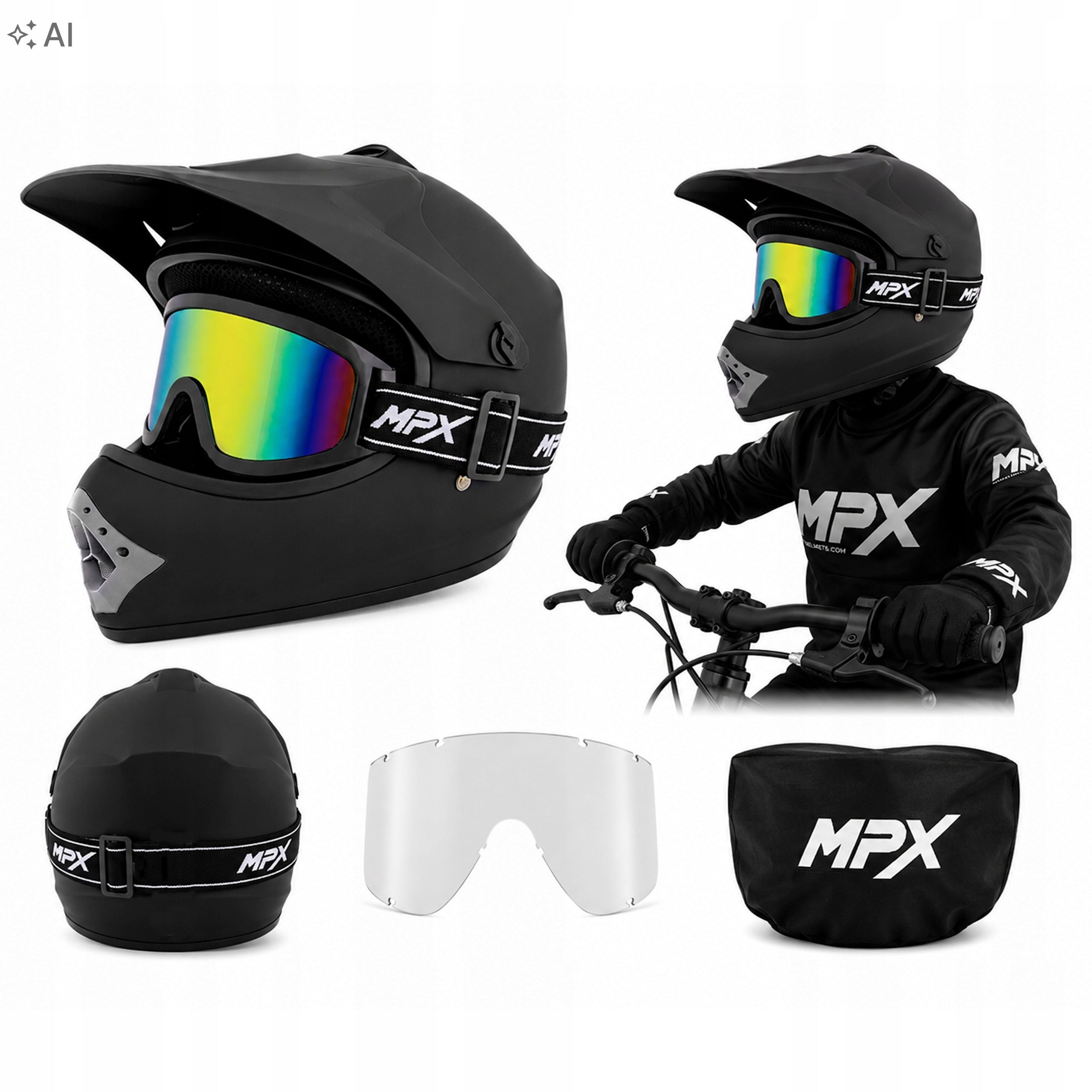 Children's Helmet Cross+Gogle Enduro Mini Quad ATV Cross BMX Scooter L