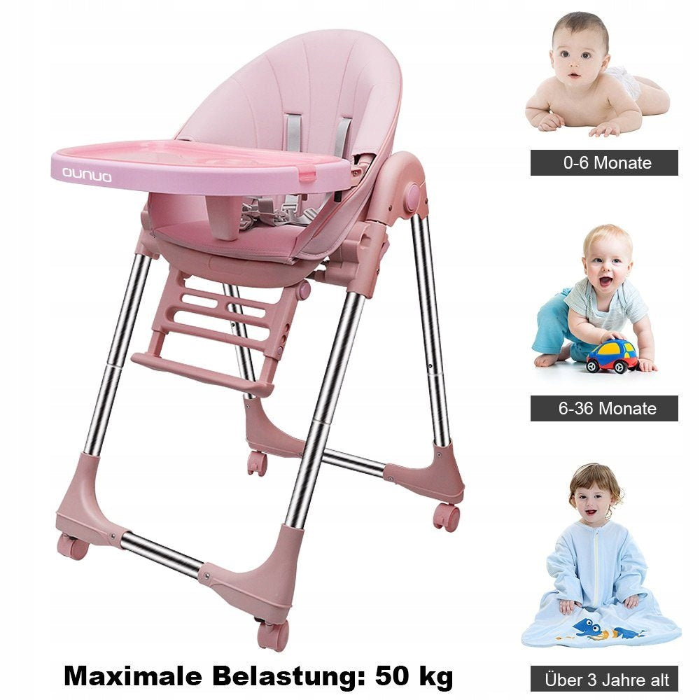 Children's High Chair with Safety Belt and PU Leather Cushion (Pink) Manufacturer code OUNUO