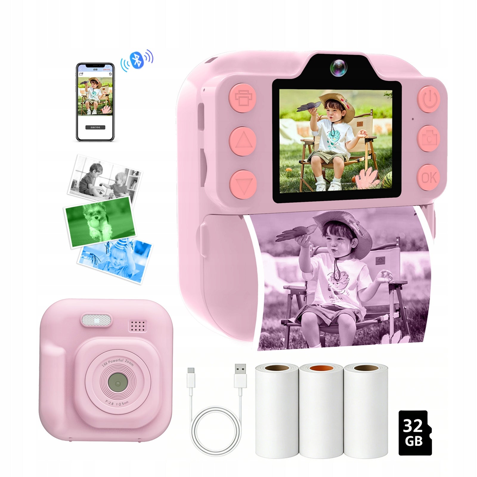 Children's Instant Print Camera K9Pro 32GB+3 Rolls Paper+Lanyard Cable