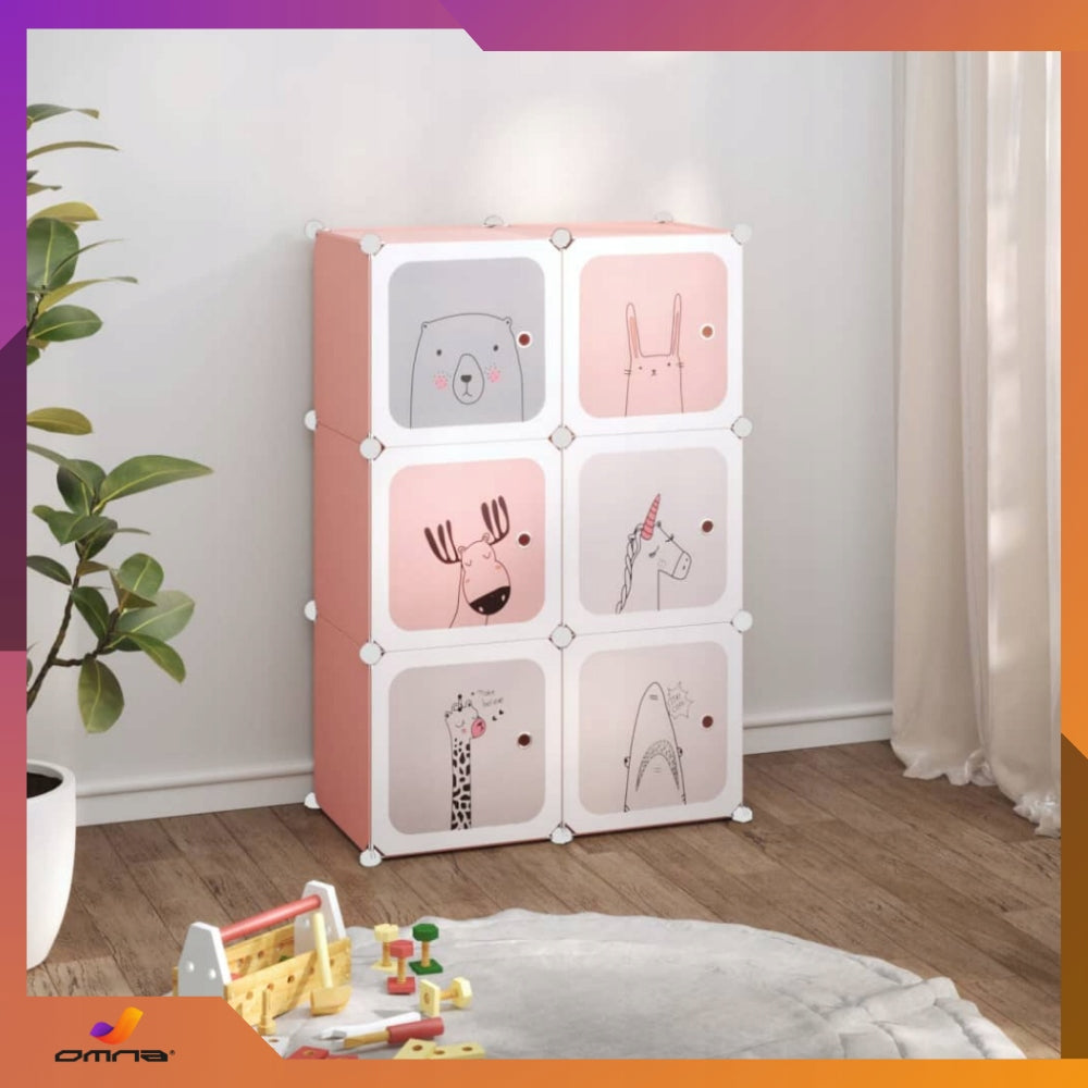 Children's Modular Cabinet for Kids Bathroom Clothes Toy Rack Color pink