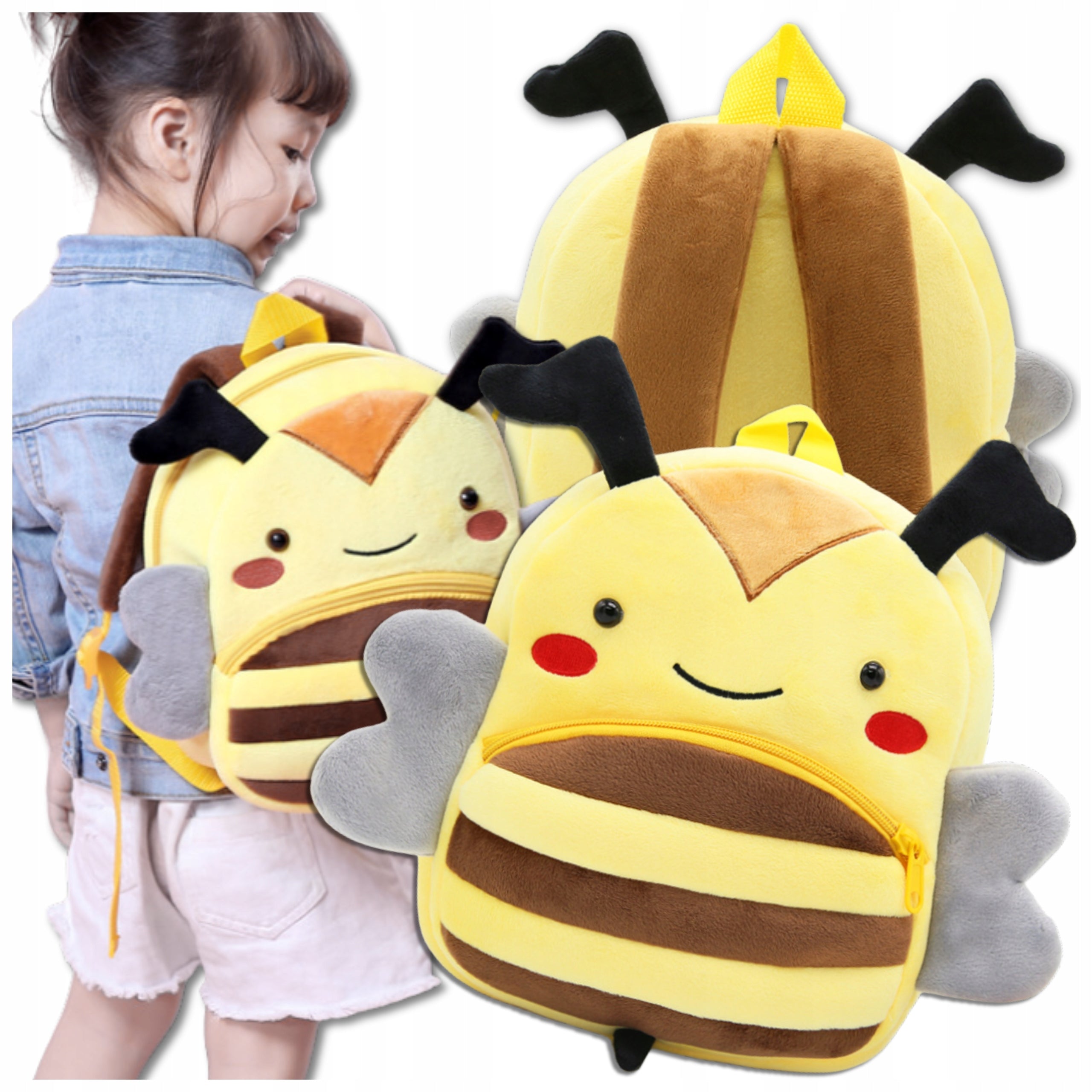 Children's Plush Backpack for Preschooler Bee Yellow roomy child Packaging status original