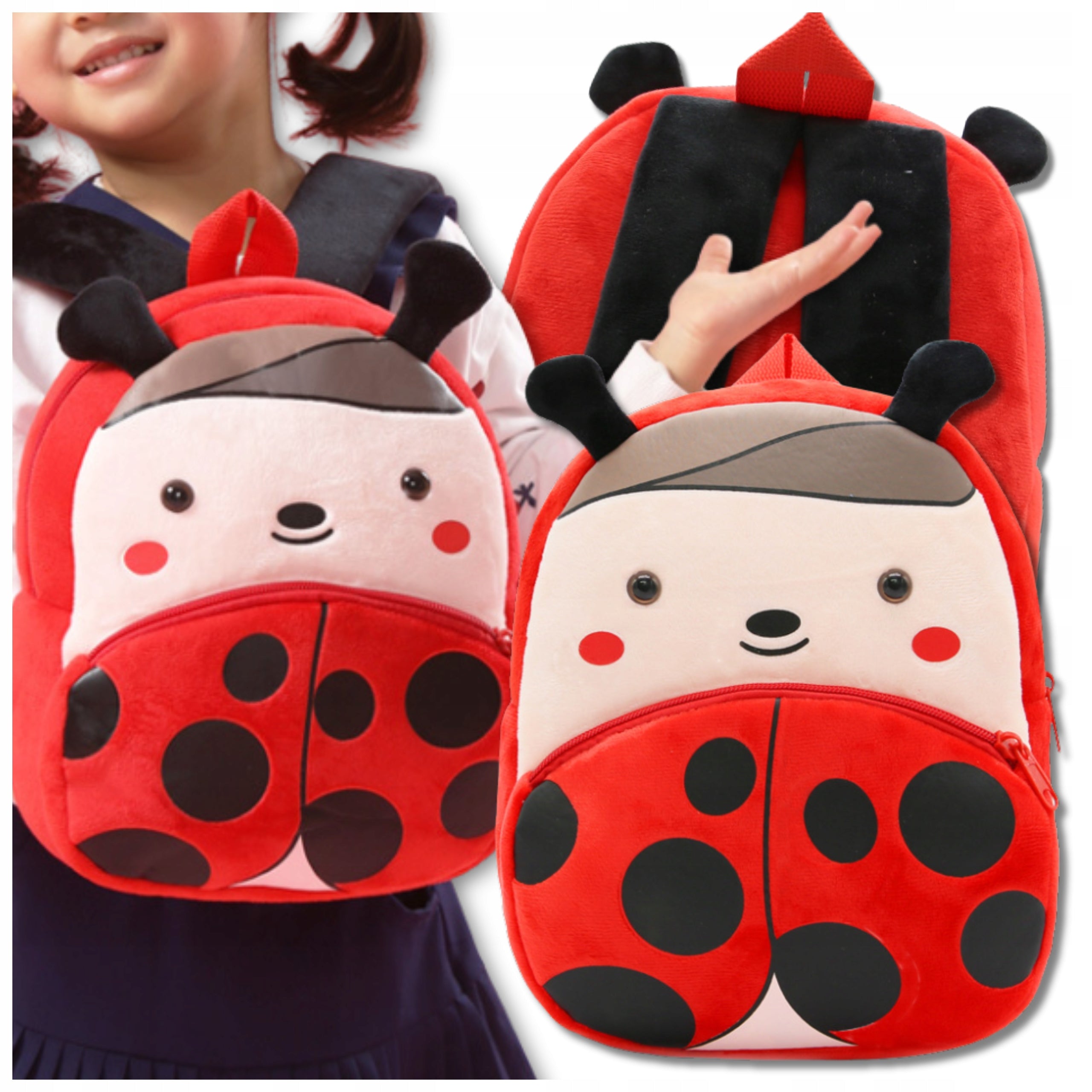 Children's Plush School Backpack Lightweight for Preschooler Baby Ladybug Packaging status original