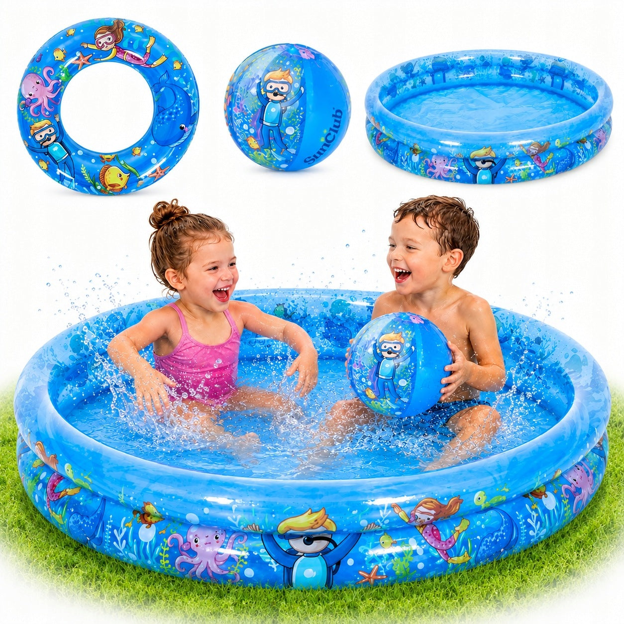 Children's Pool Ocean 120cm Ball Circle Set Inflatable Garden Shower Tray