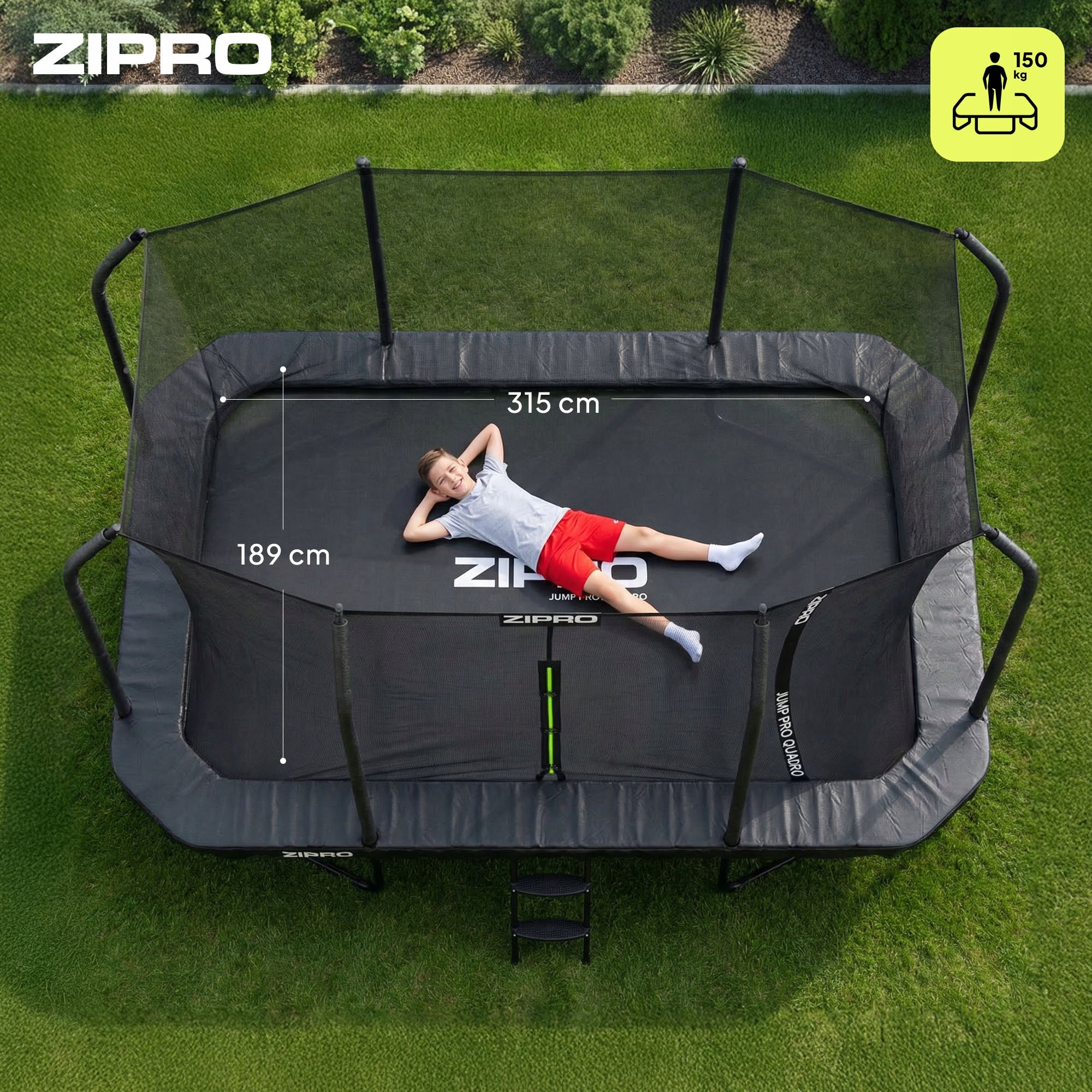 Children's Rectangular Garden Trampoline with Inner Mesh 8FT x 12FT Zipro Height from ground level 80 cm