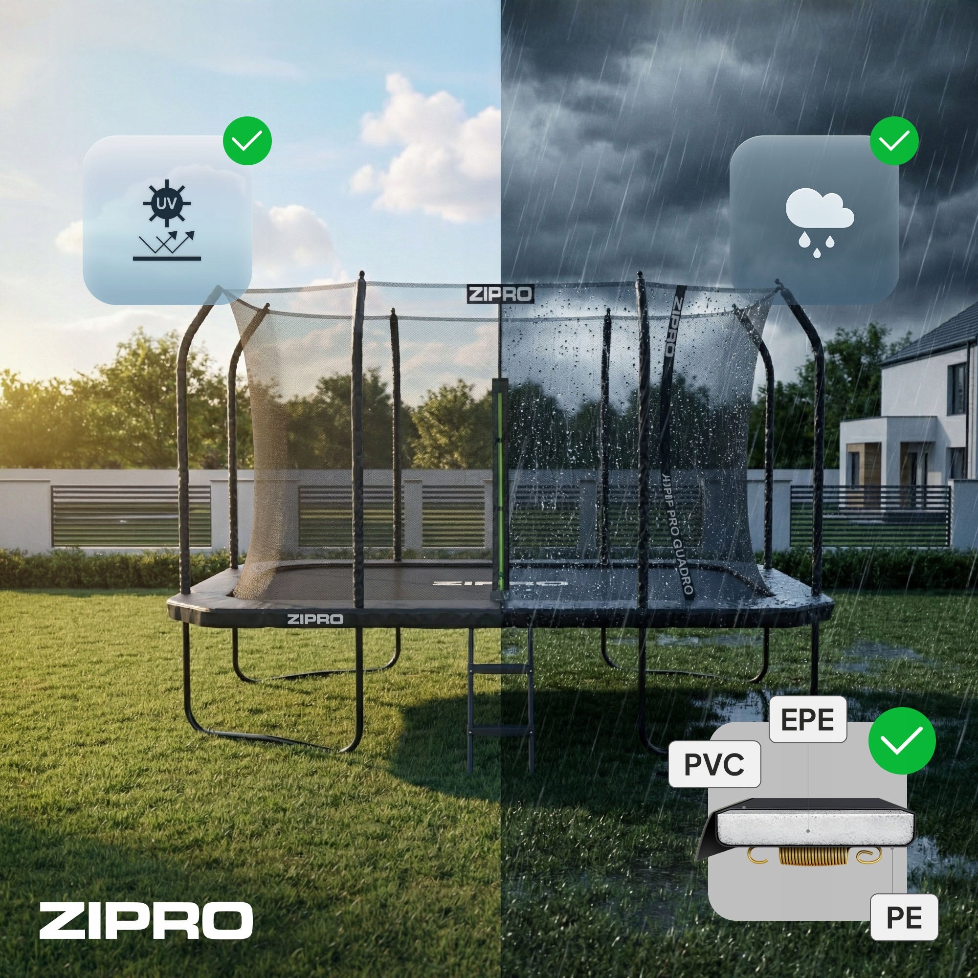 Children's Rectangular Garden Trampoline with Inner Mesh 8FT x 12FT Zipro Number of springs/ropes 64