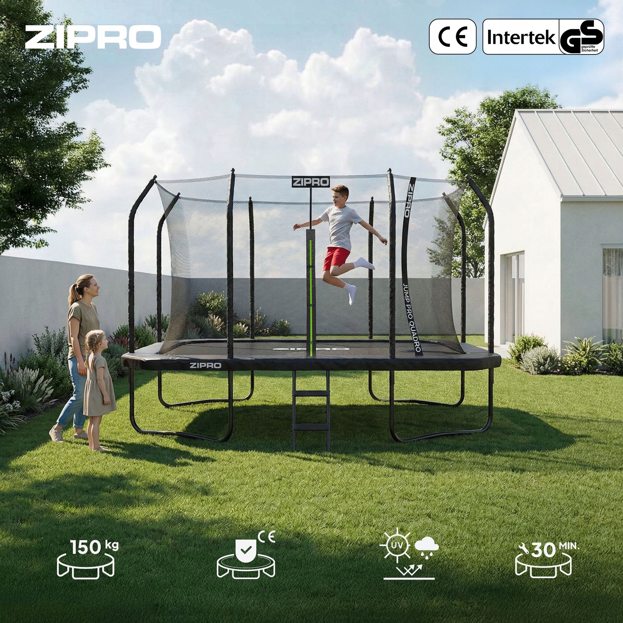 Children's Rectangular Garden Trampoline with Inner Mesh 8FT x 12FT Zipro Packaging status original