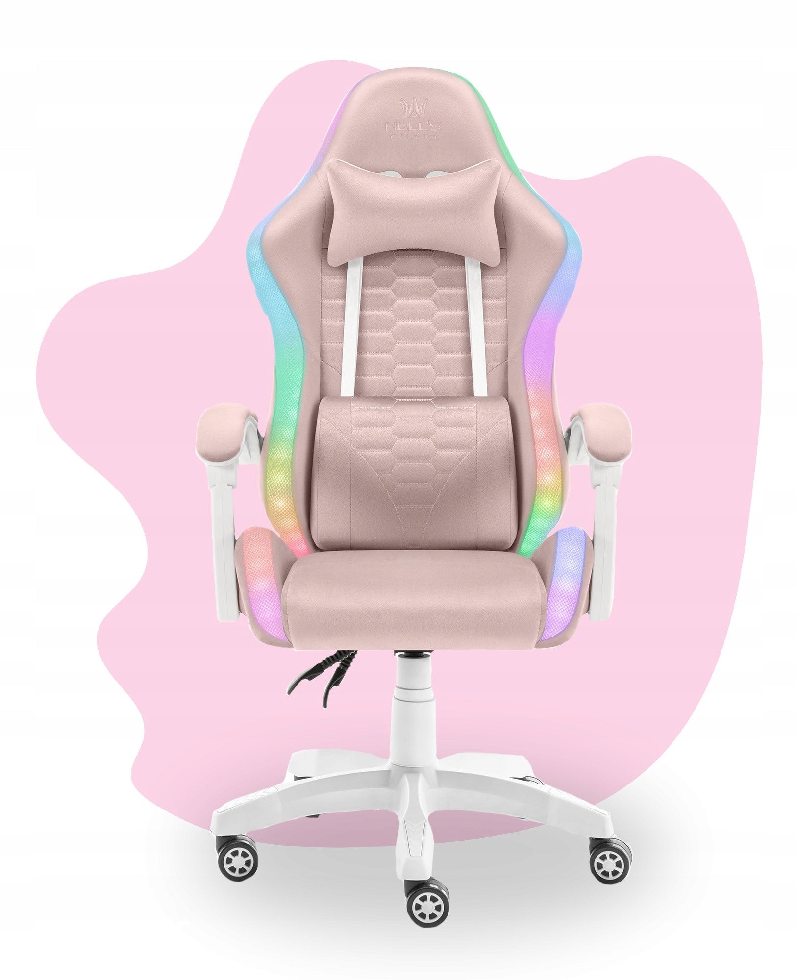 Children's Rotating Gaming Chair Hell's Chair HC-1000 LED Pink Fabric Brand HELL'S CHAIR