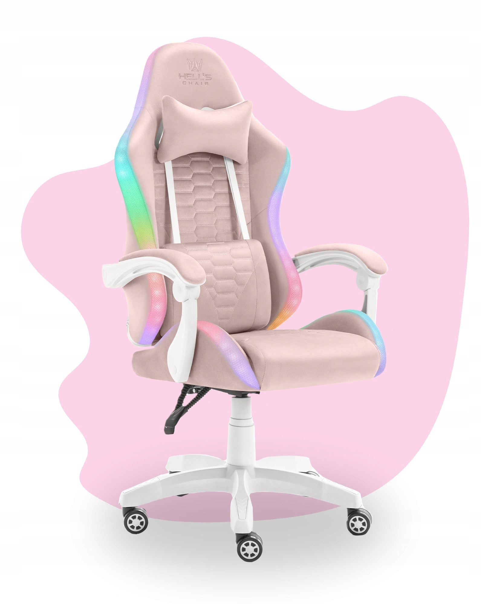Children's Rotating Gaming Chair Hell's Chair HC-1000 LED Pink Fabric Model HC- 1000 Kids Pink- White- Tkanina LED RGB