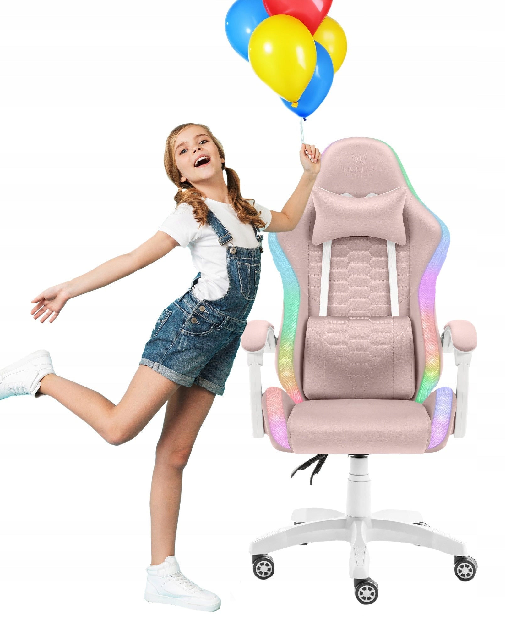 Children's Rotating Gaming Chair Hell's Chair HC-1000 LED Pink Fabric Packaging status original
