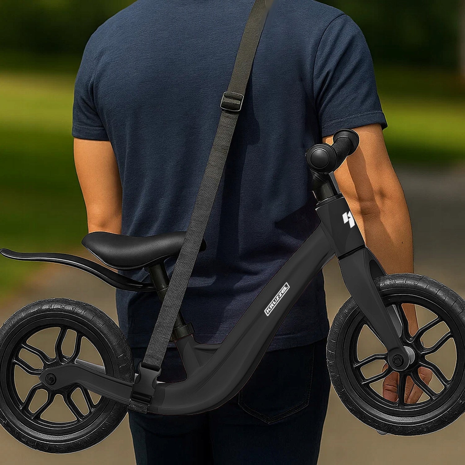 Children's Running Bike 2+ Children's Bike Lightweight Wheels 12" Shoulder Strap Color black