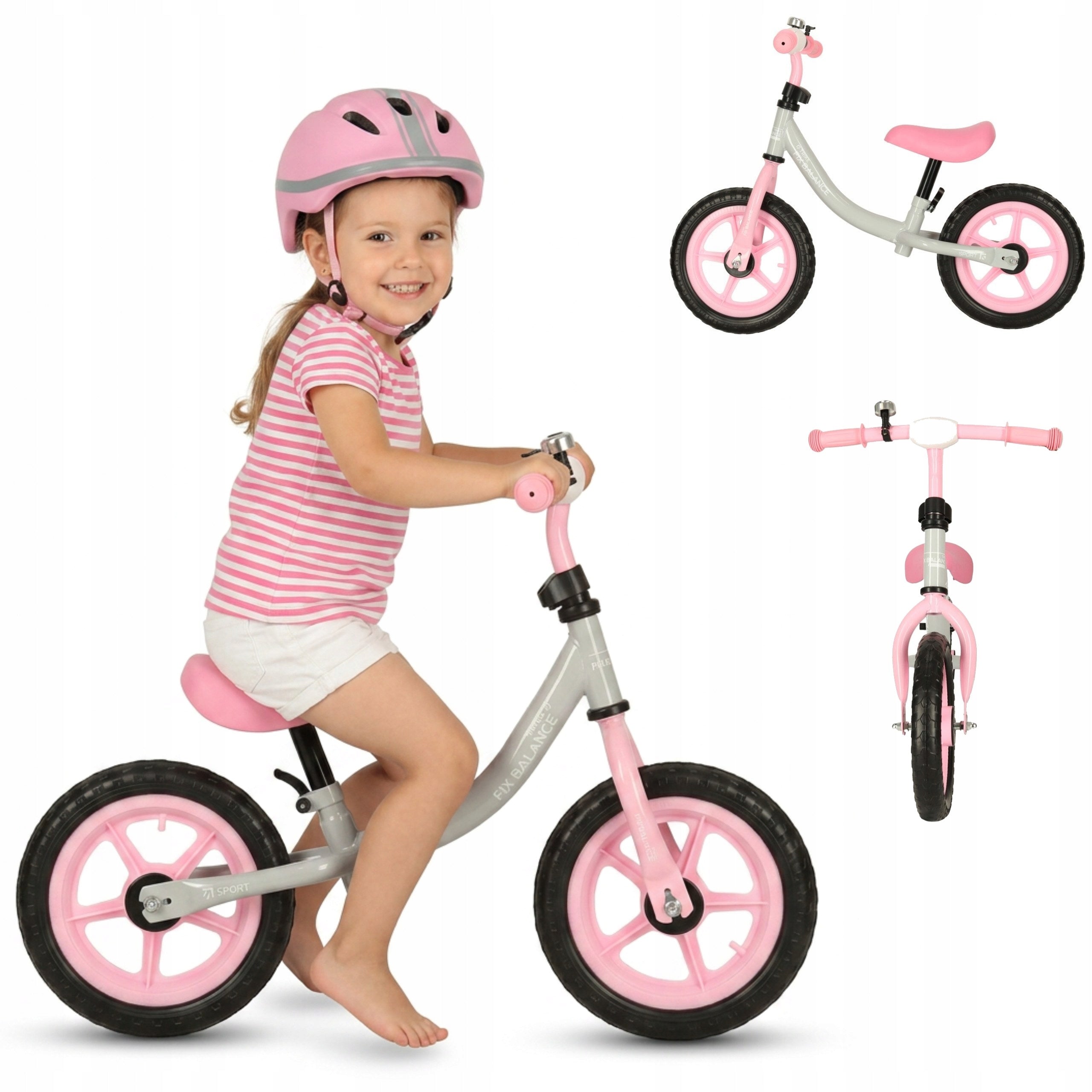Children's Running Bike Lightweight Rejectable 1,8kg Foam Wheels Grey Pink