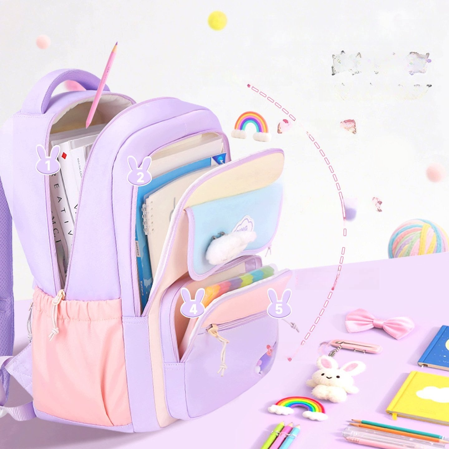 Children's School Backpack 1-6 High School Large Capacity Light Purple Brand no brand