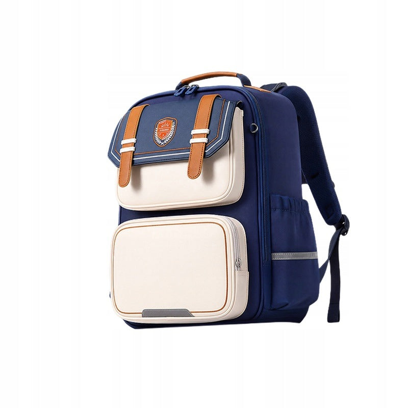 Children's School Backpack English Style Blue Brown Lightweight Spacious