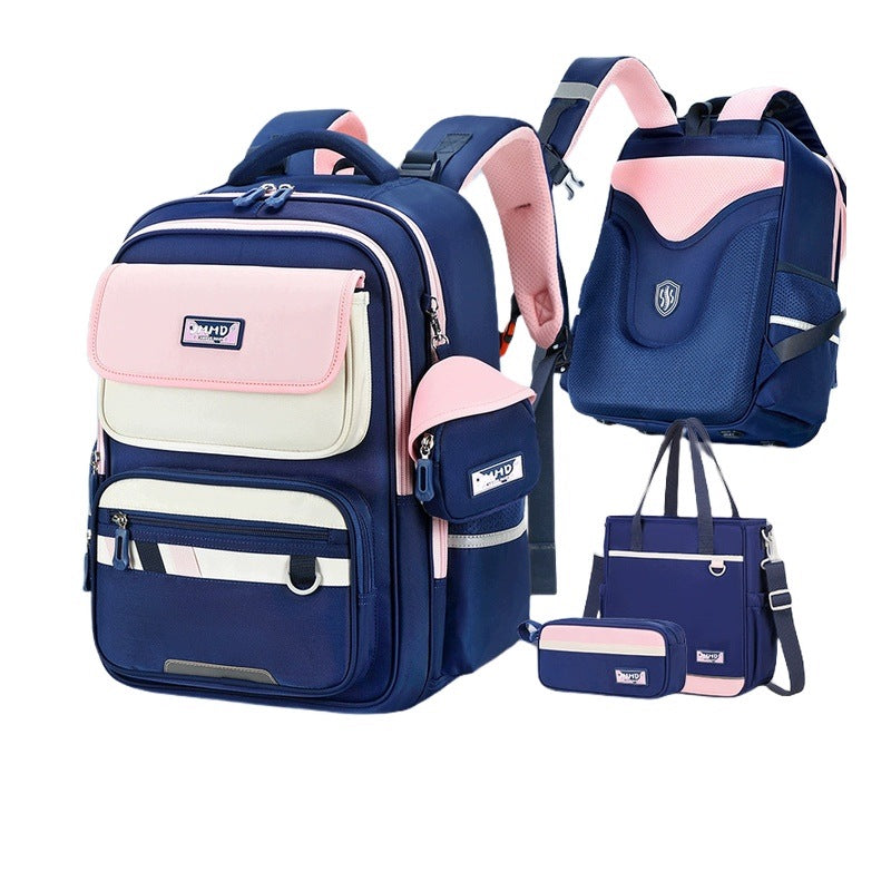 Children's School Backpack English Style Blue Pink Lightweight With