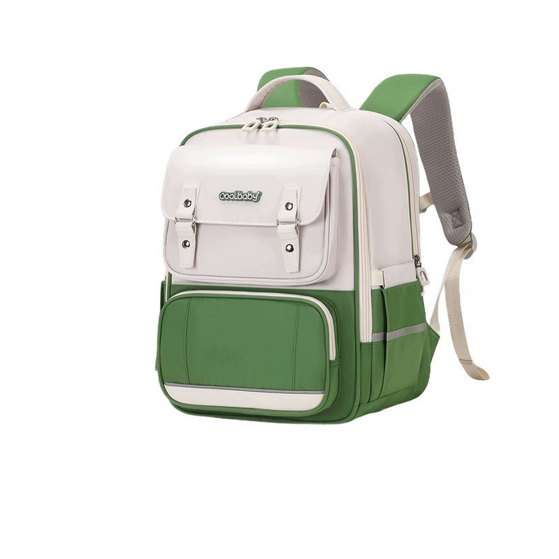 Children's School Backpack For Boys And Girls Green White