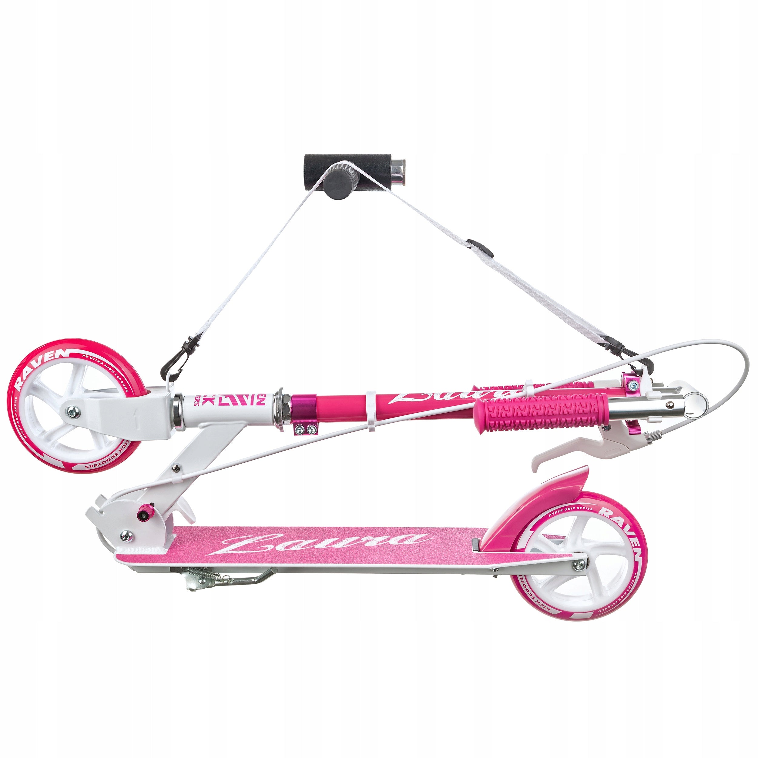 Children's Scooter Folding RAVEN Laura 145mm with brake Color white pink silver