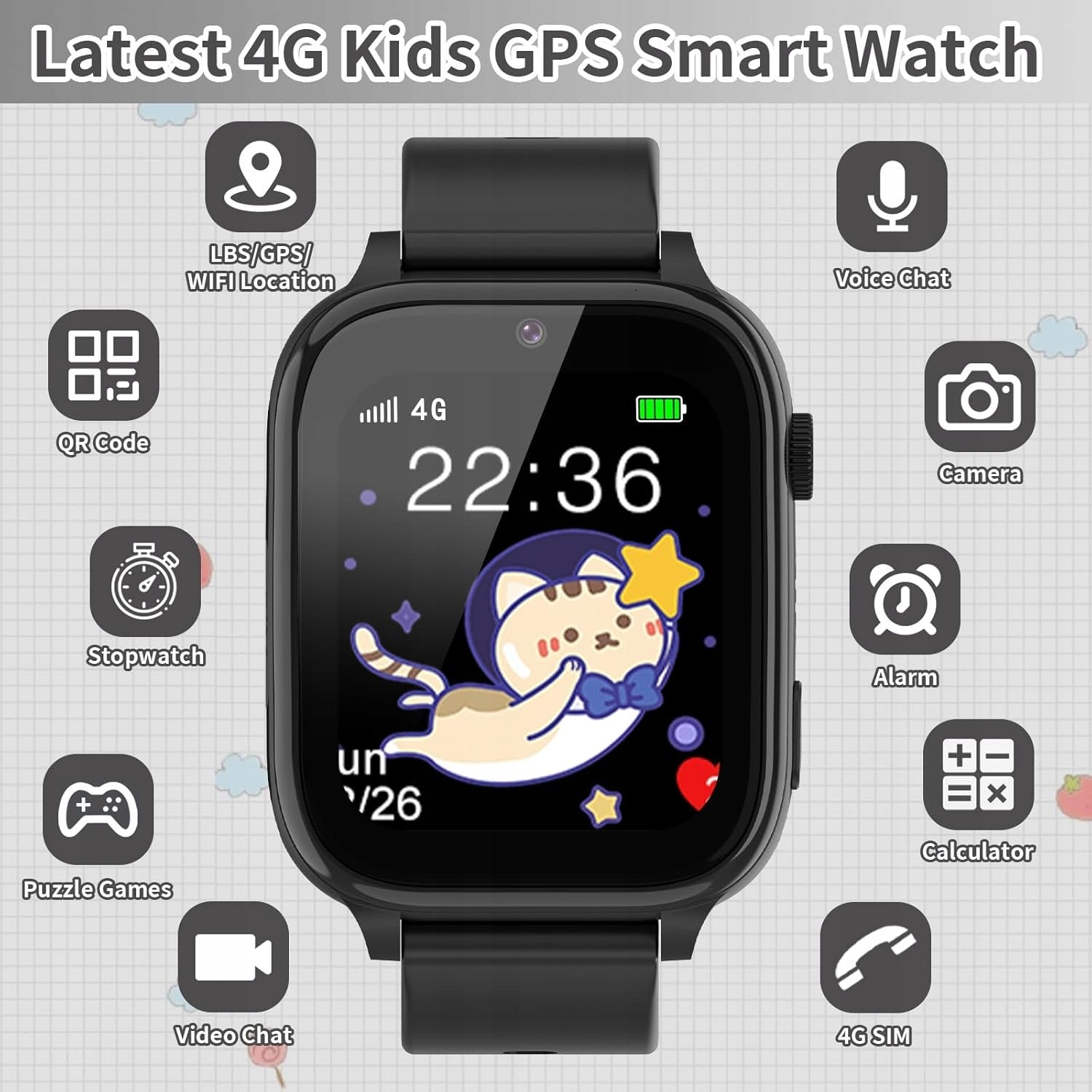 Children's Smartwatch 4G GPS WiFi SOS Video Calls IP68/BLUE Packaging status original