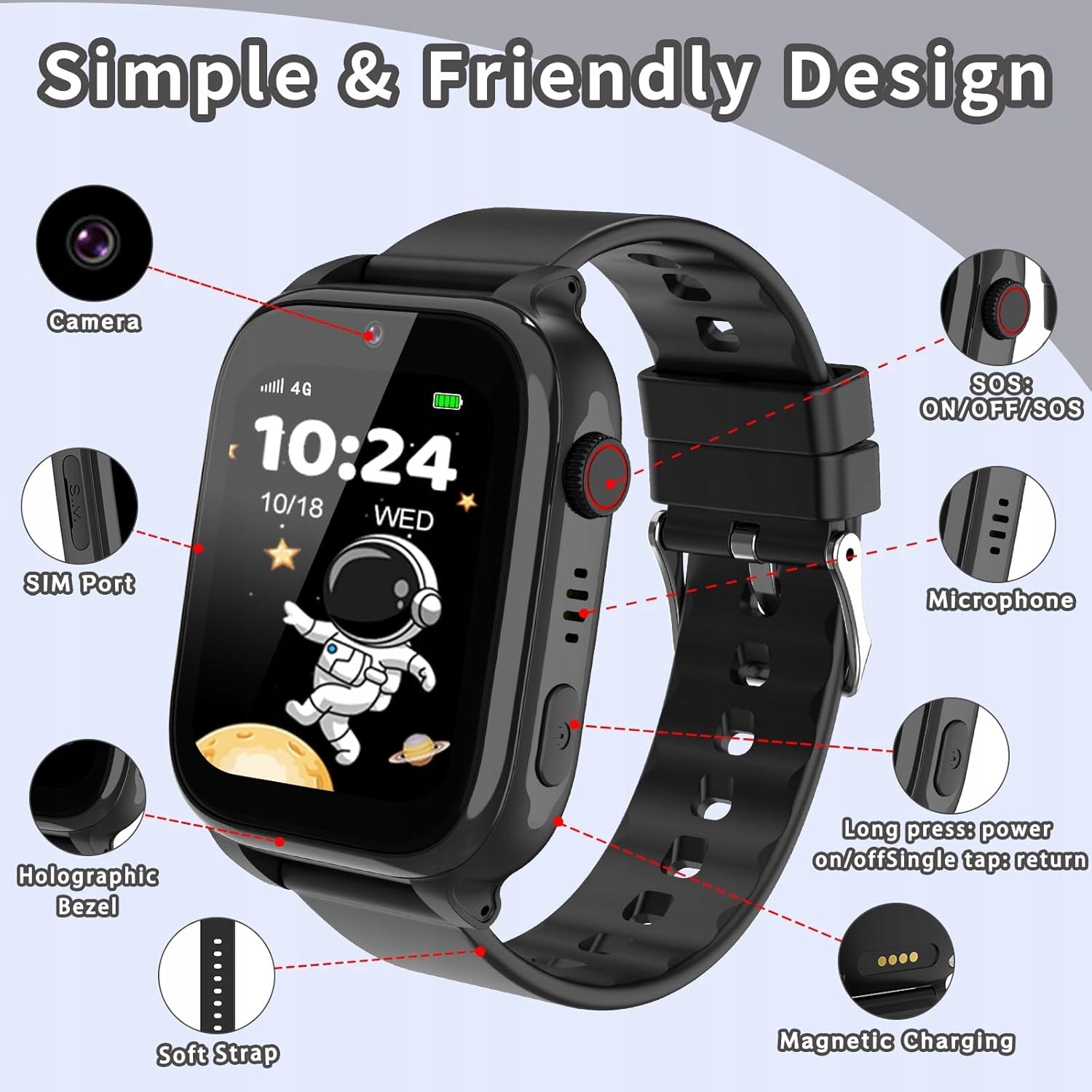 Children's Smartwatch 4G GPS WiFi SOS Video Calls IP68/BLUE