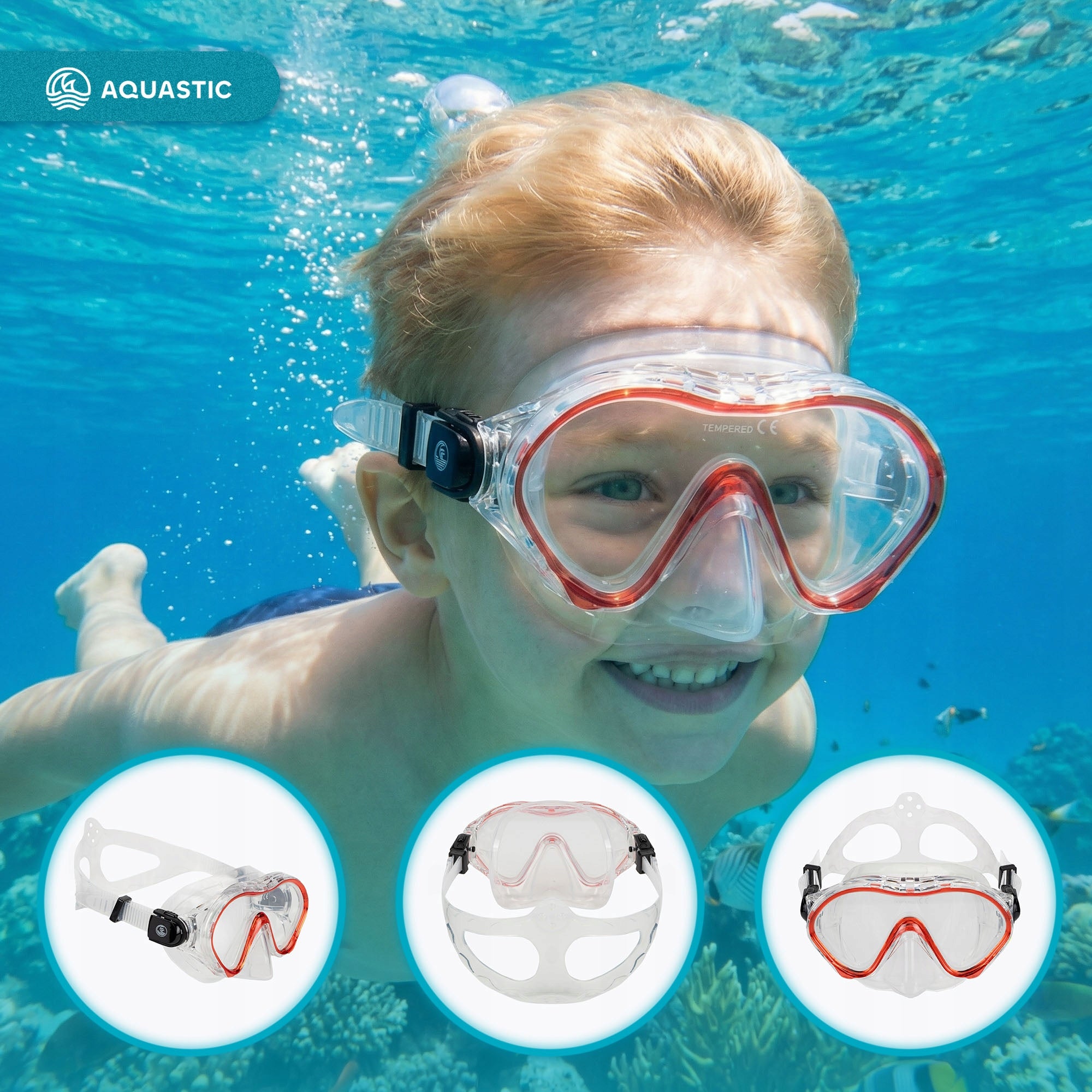 Children's Swimming Diving Mask SNORKELING AQUASTIC Minke Color red