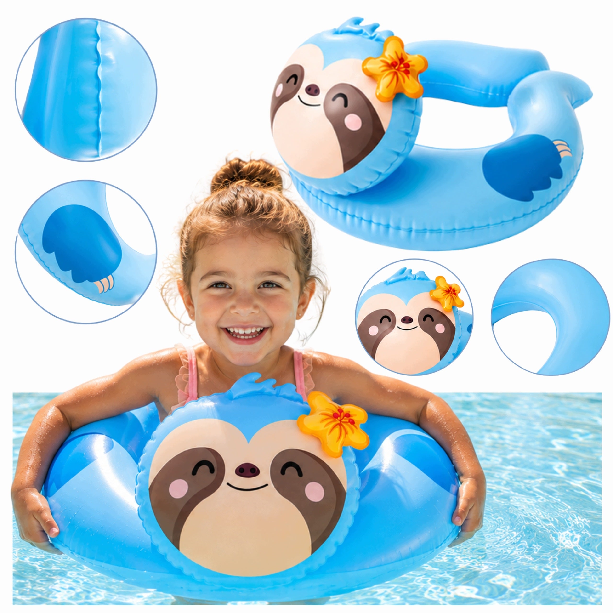 Children's Swimming Wheel Sloth 3-6 Years Inflatable PVC Wheel 58x55 cm