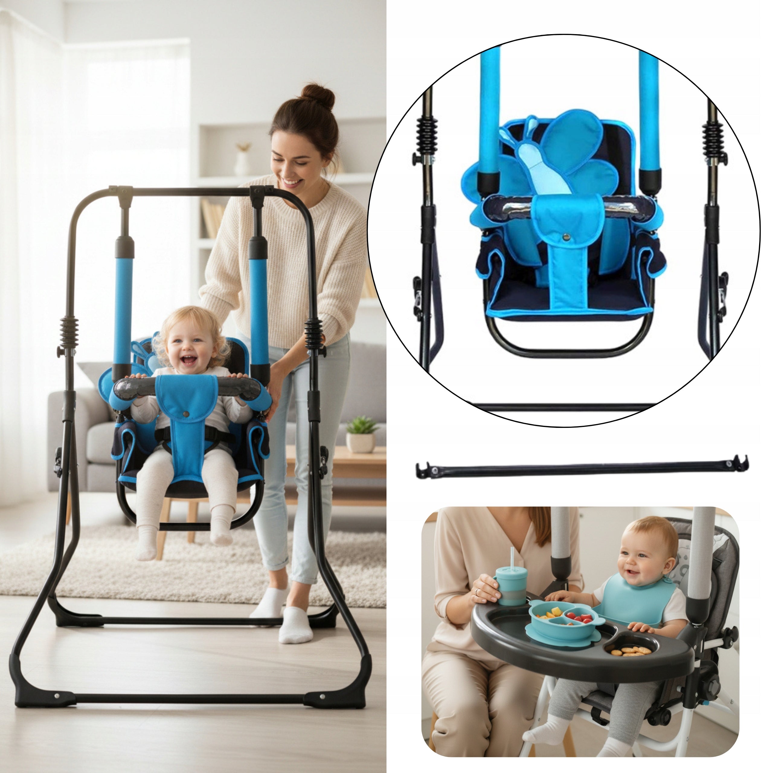 Children's Swing Standing Large Safe Stable with 4-in-1 Belt Tray
