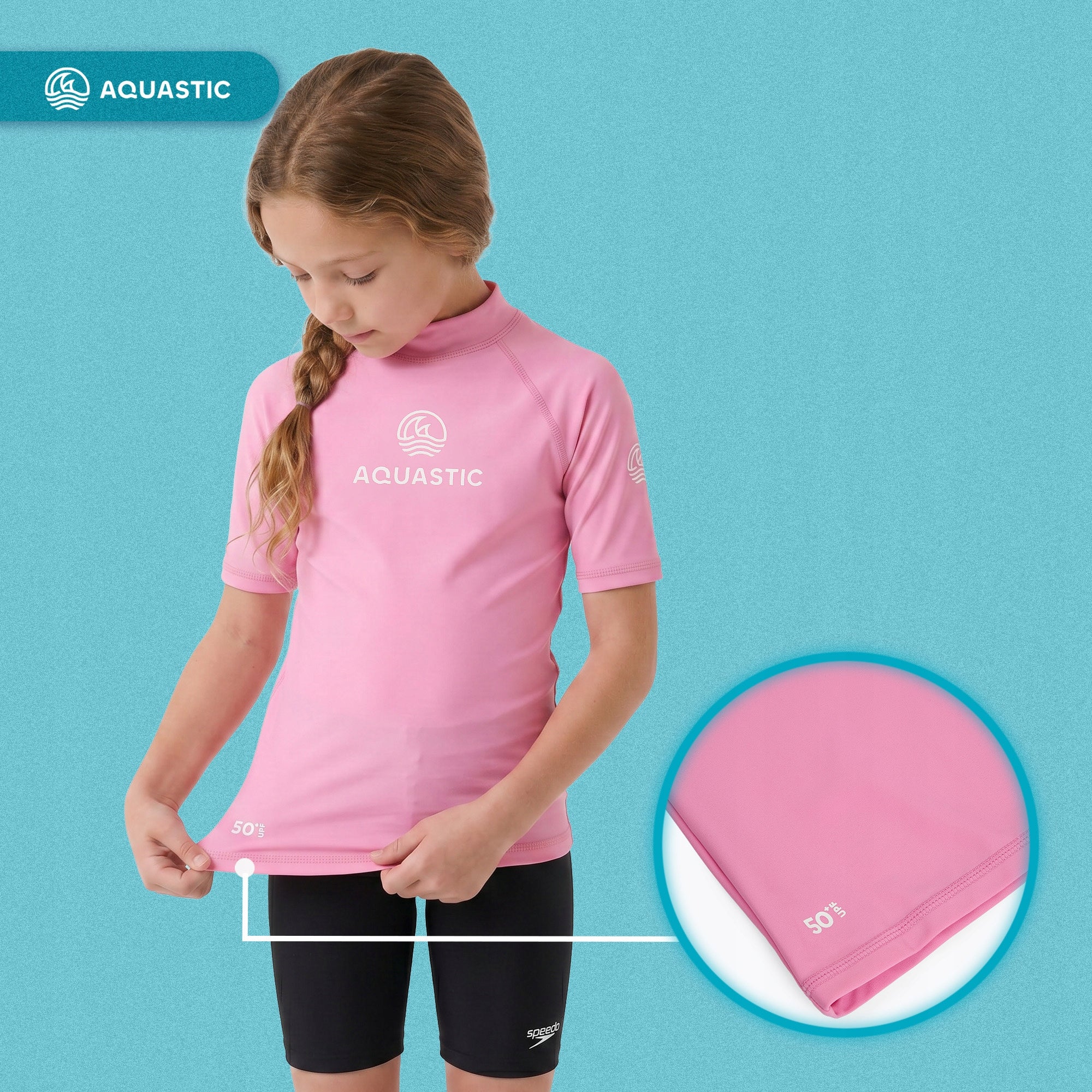 Children's T-shirt AQUASTIC Rimos UV 50+ UPF pink 141-150 QUICK-DRYING Sleeve short sleeve