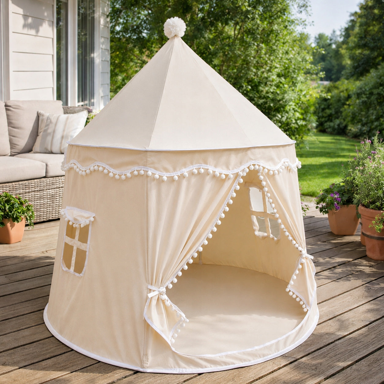 Children's TENT For Garden Room Home Castle Palace Folding Tipi Beige Brand Bestomi