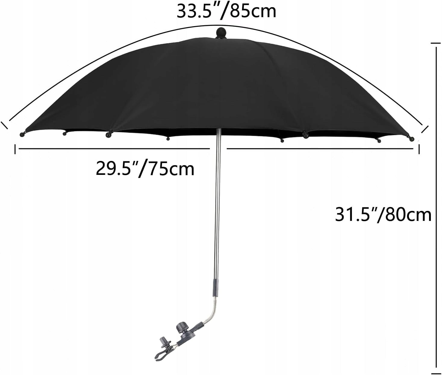 Children's Umbrella for Stroller Universal Black UPF 50+ with Stroller Clip Brand no brand