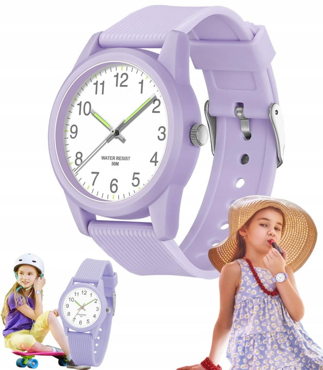 Children's Watch Analog Princess Purple Waterproof Clock Science