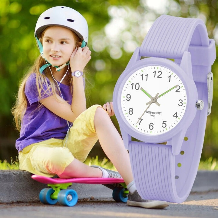 Children's Watch Learning Hours Purple Waterproof 50M Silicone Swimming Packaging status original