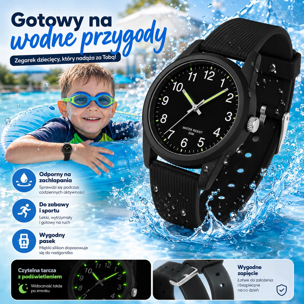 Children's Watch Quartz Black Waterproof for School Brand no brand