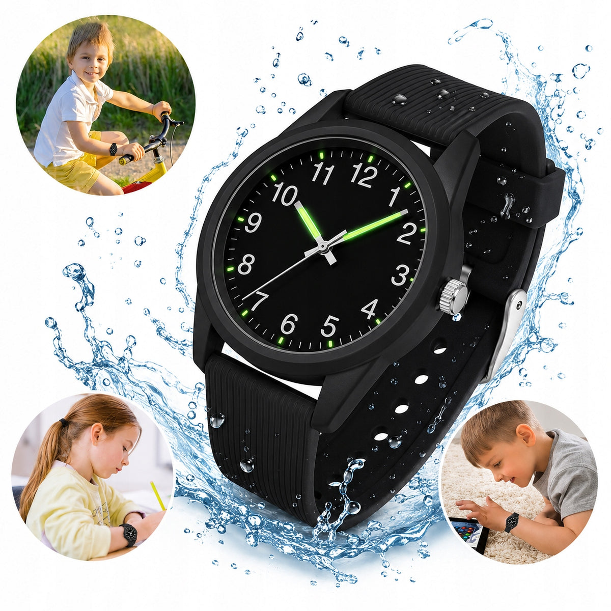 Children's Watch Quartz Black Waterproof for School