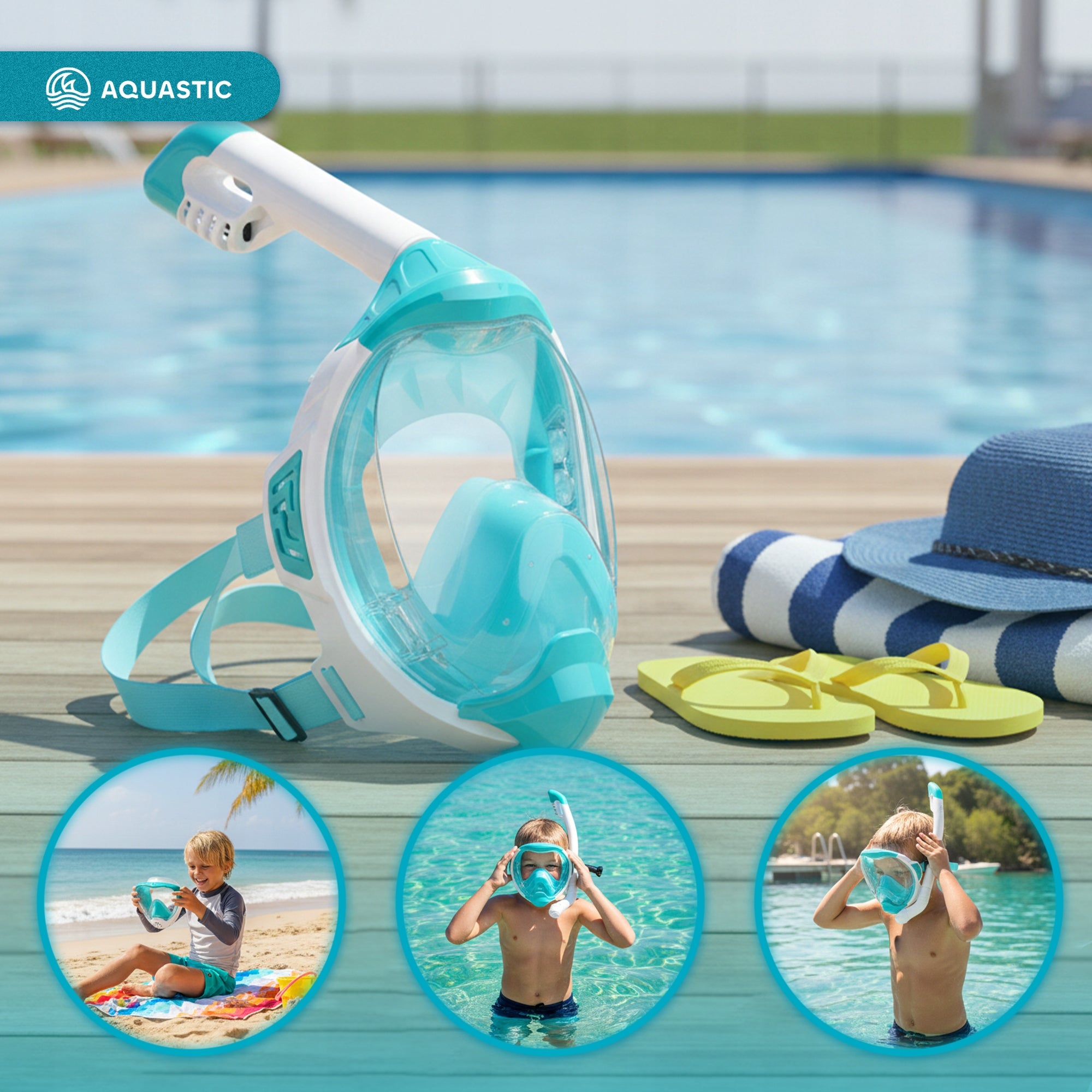 Children's Water Snorkeling Mask AQUASTIC KAI Jr Turquoise Color blue