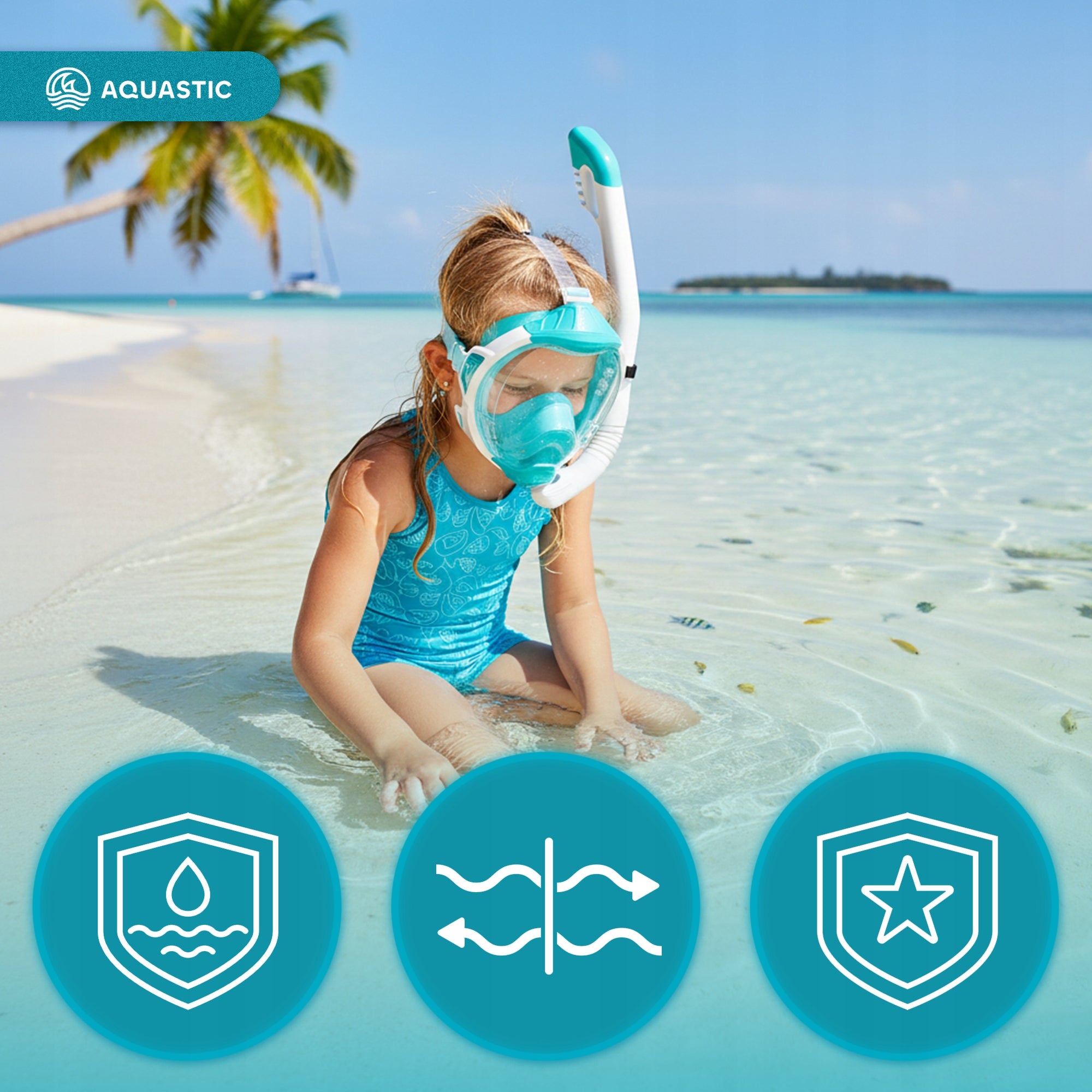 Children's Water Snorkeling Mask AQUASTIC KAI Jr Turquoise EAN (GTIN) 5904823016574