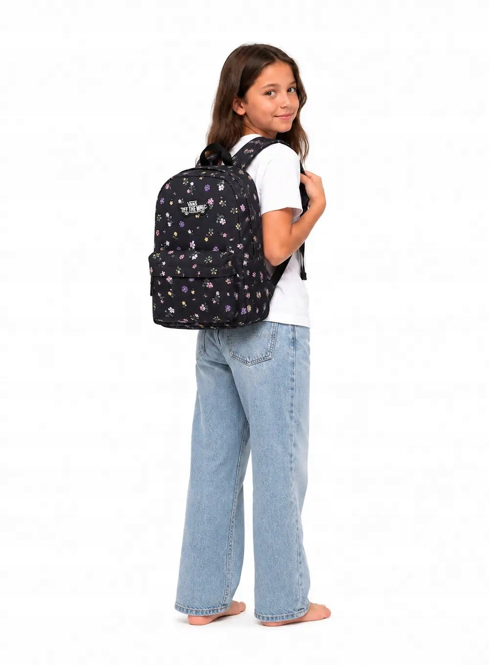 Children's backpack Vans Old Skool Grom black / matte floral black with flowers Gender unisex