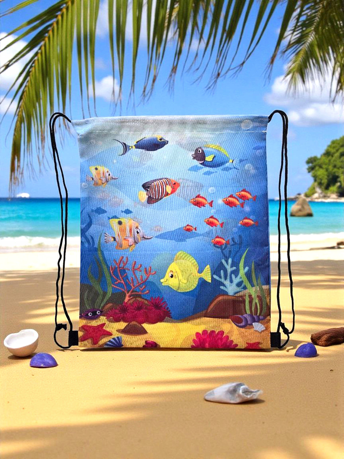 Children's bag with strings colorful fish for pool, beach, school Manufacturer code BACKP-FISH-1