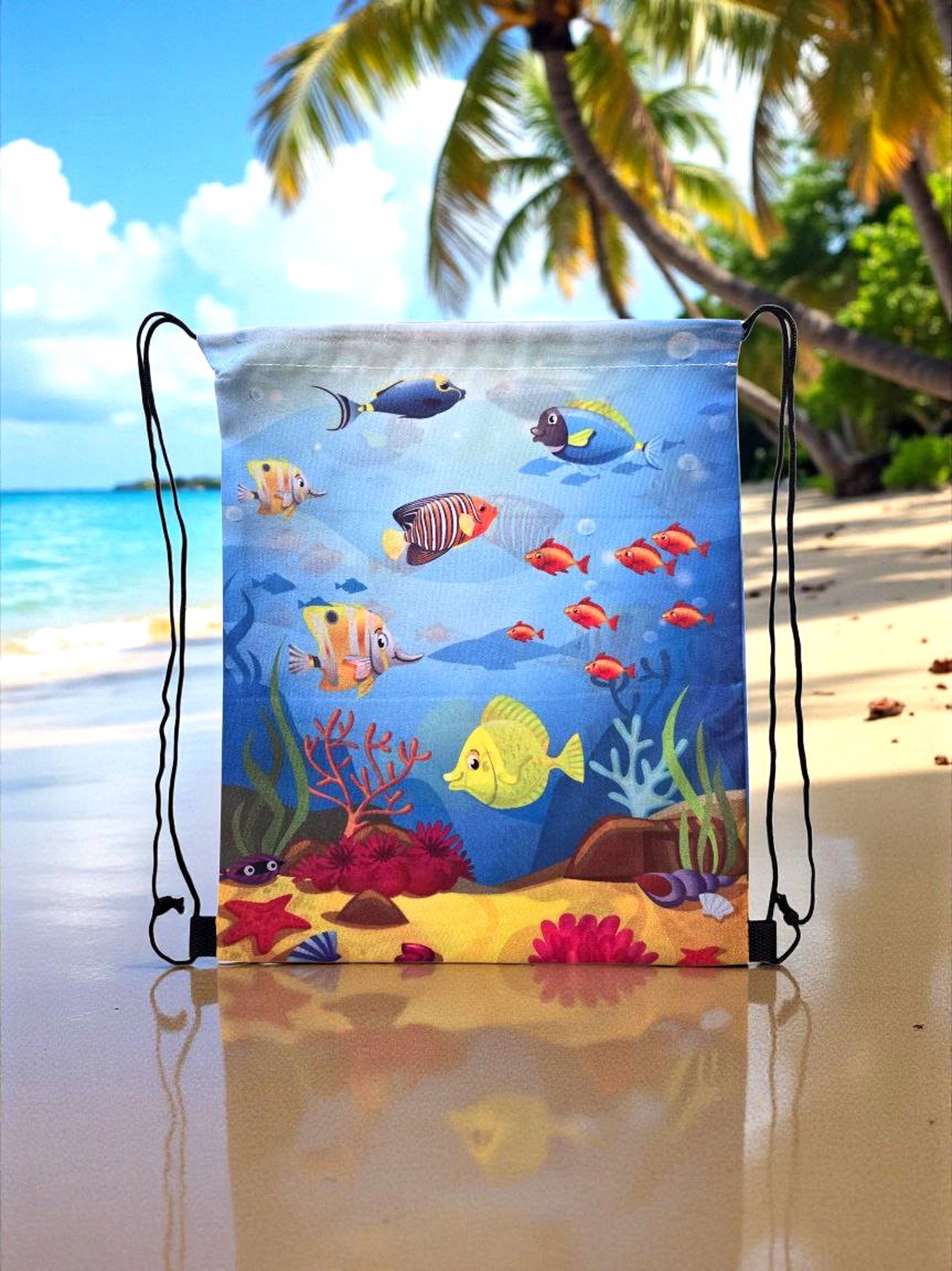 Children's bag with strings colorful fish for pool, beach, school Packaging status original
